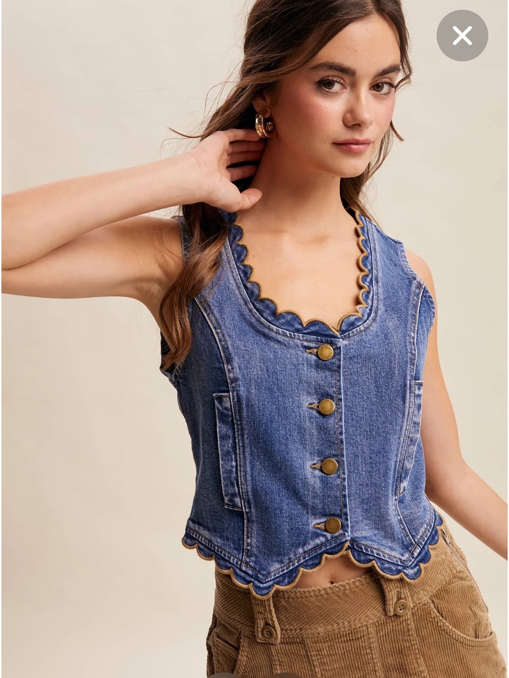 NWT Listicle Blue Denim Scallop-Edge Crop Top